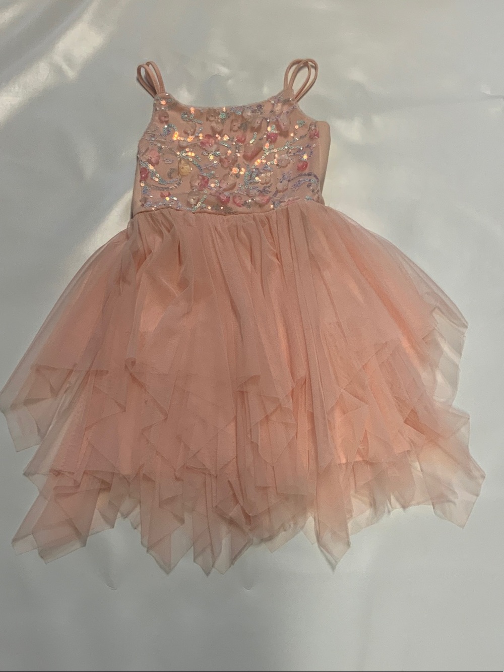 Girls Peach Tulle Sequin Party Dress